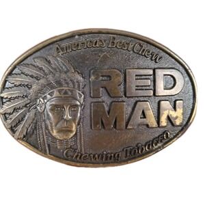 Red Man Chewing Tobacco Brass Belt Buckle 1988 Limited Edition The Pinkerton Co